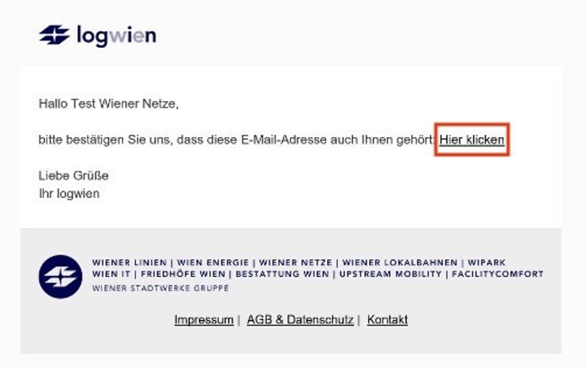 Anmeldeformular für logwien, E-Mail Bestätigung